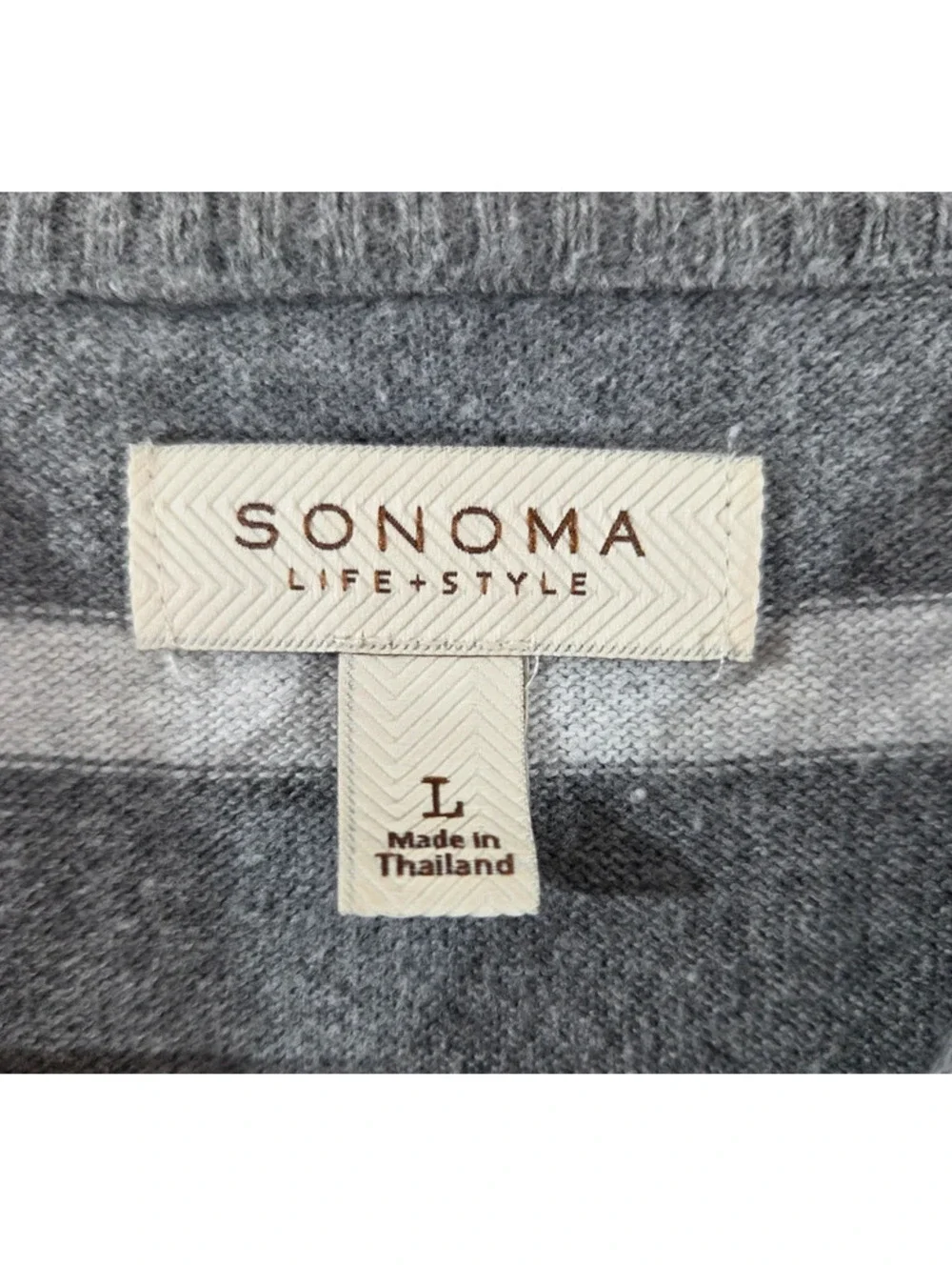 Sonoma Lifestyle Men's Gray Striped Crewneck Cotton Sweater Size L #1563